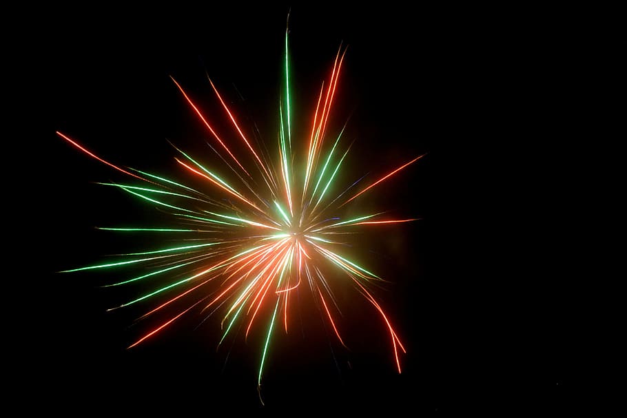 fireworks, pyrotechnics, new year's eve, night, new year's day, lights, explosions, hell, color, black background