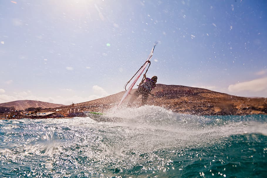 man, riding, boat, daytime, Wind Surfing, Holiday, Sport, wind, surfer, water sports