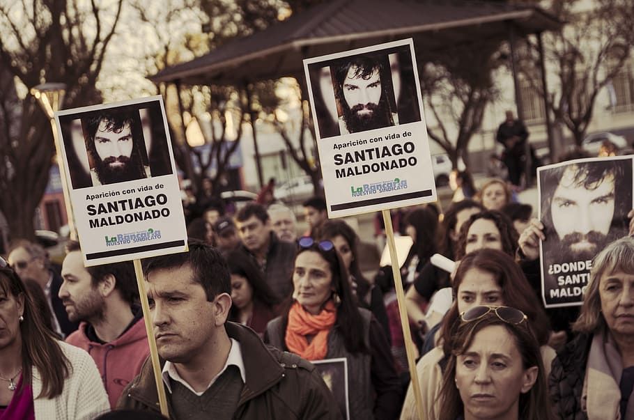 march, protest, santiago, maldonado, people, banner, policy, street, mapuche, crowd