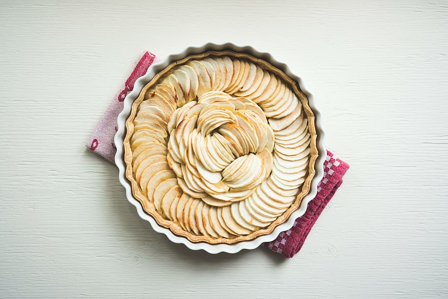 round pastry, white, ceramic, bowl, table, chips, cloth, food, dessert, gourmet