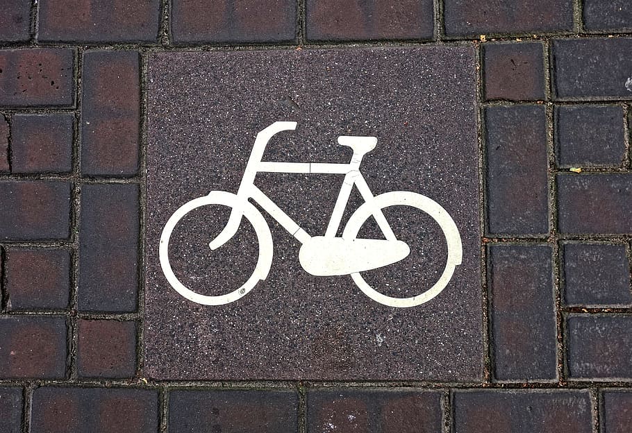 bicycle, icon, sign, traffic sign, stone, tile, street, brick, communication, transportation