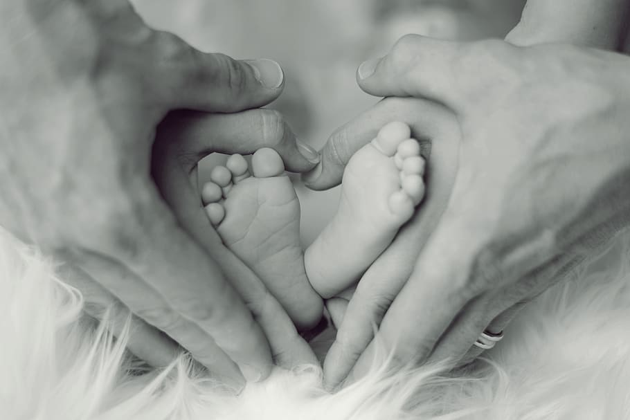Hombre, mujer manos, bebé, pies, padre, madre, niño pequeño, diez, pies de bebé, recién nacido