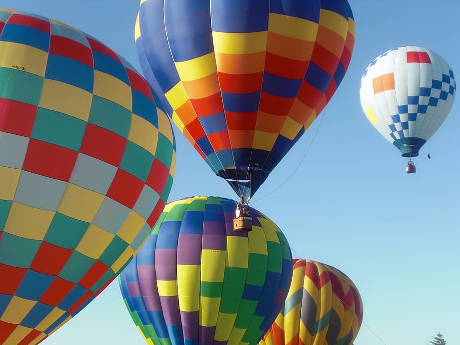 varios, globos aerostáticos, cielo, globos, flotante, volando, canasta, deporte, aire, vehículo aéreo
