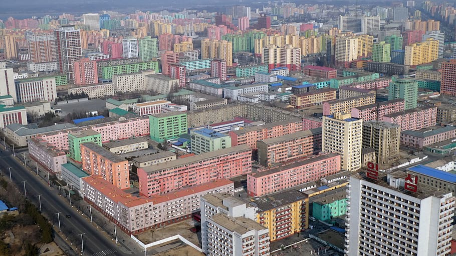 cidade, arquitetura, paisagem urbana, linha do horizonte, panorama, pyongyang, coreia do norte, exterior do edifício, estrutura construída, construção