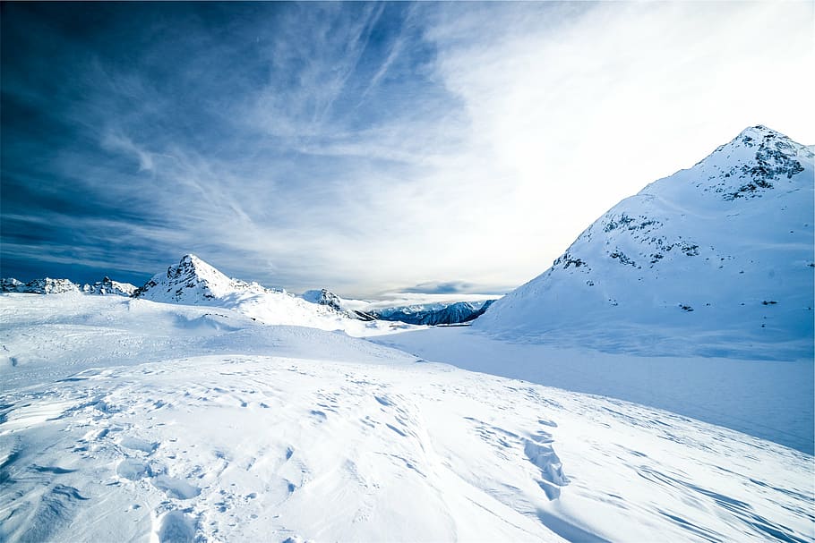 neve, revestido, colinas, terreno, fotografia, montanha, coberto, inverno, montanhas, céu