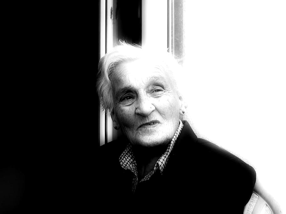 grayscale photography, wearing, collared, top, Old People'S Home, Dementia, Woman, old, age, alzheimer's