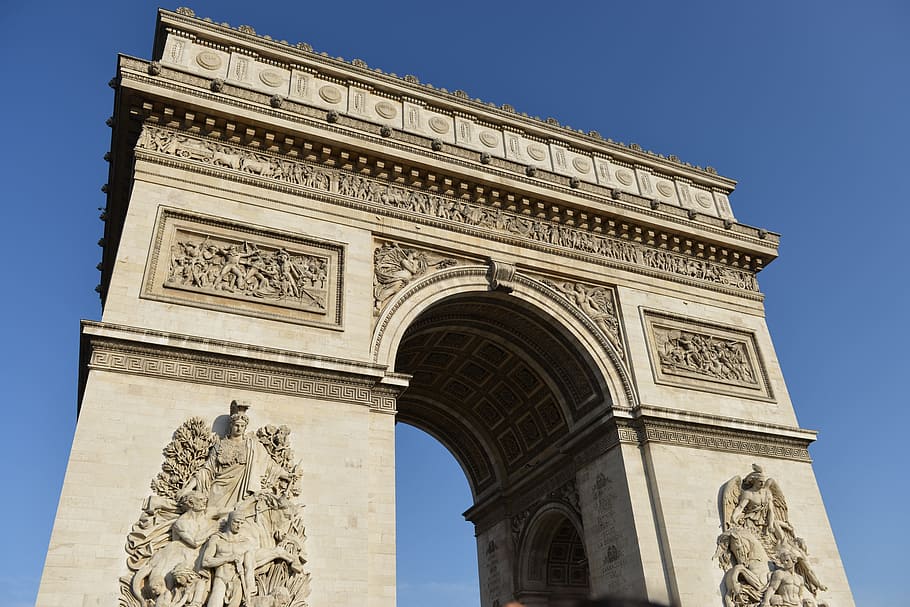 arc de triomphe, arch, architecture, glory, success, achieve, triumphal arch, travel destinations, low angle view, monument