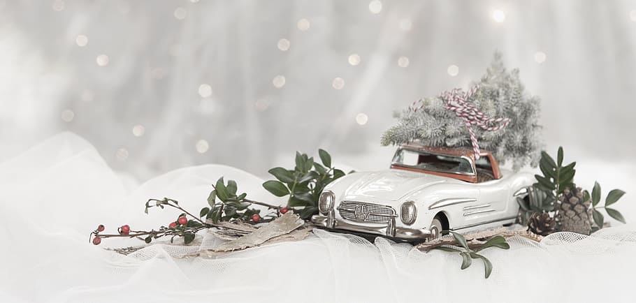 white, coupe car decor, christmas, decoration, festive, merry christmas, creative, public holidays, best wishes, car