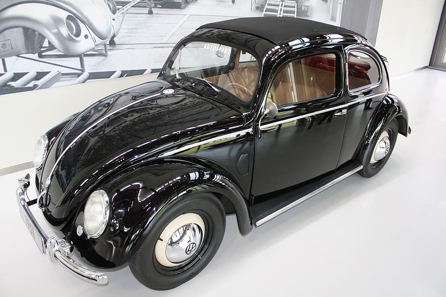 black, volkswagen beetle coupe, autostadt wolfsburg, vw, beetle, vw beetle, auto, oldtimer, classic, vehicle
