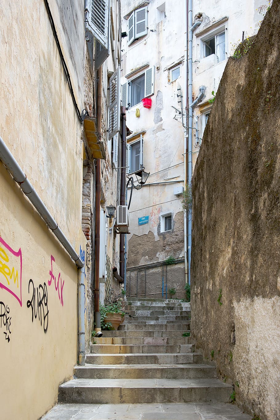 alley, tight, town, stairs, old, house, city, greece, greek, corfu