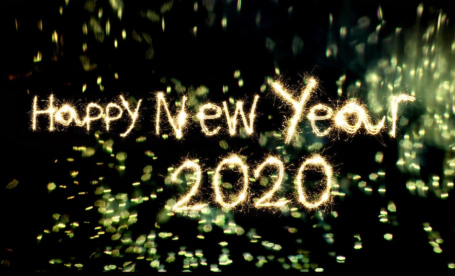 happy, new, year, 2020, text, communication, night, western script, illuminated, glowing
