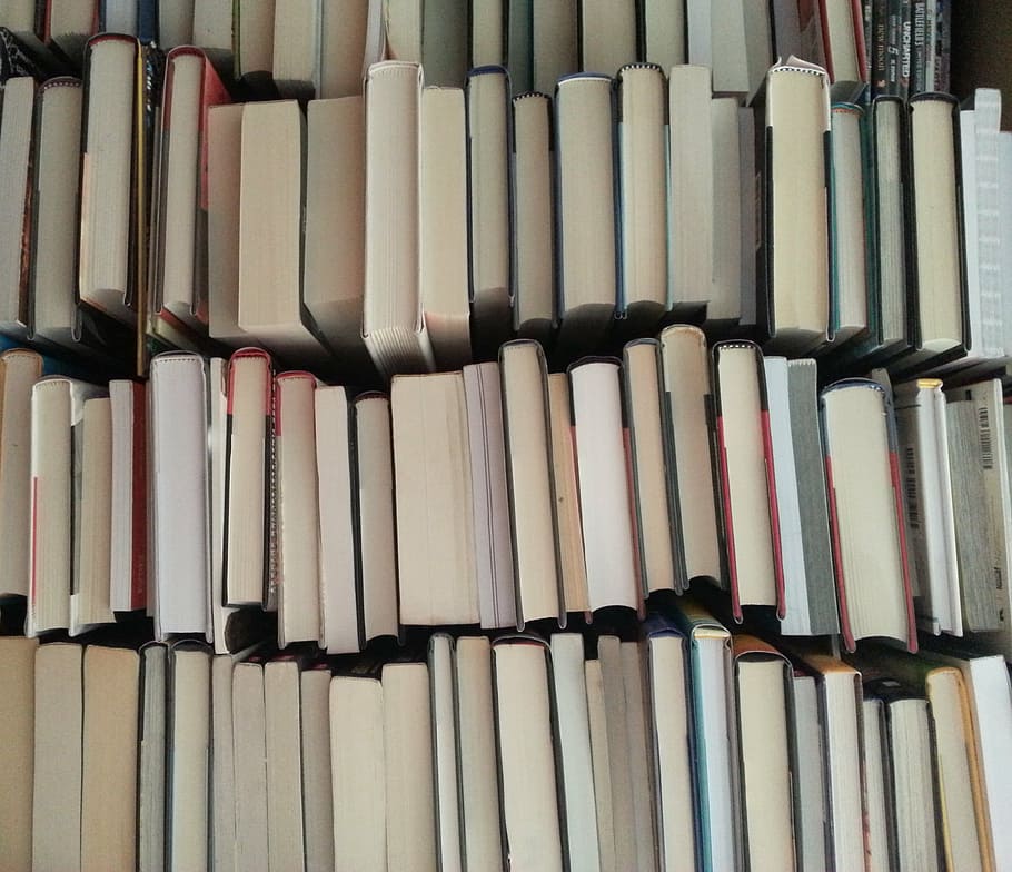 lote de libros de colores variados, pila, apilados, libros, estantería, biblioteca, torre, montón, educación, estudio