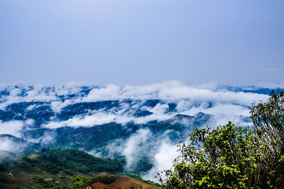 landscape, mountain, valley, cloudy, ta xua, north yen, beauty in nature, scenics - nature, sky, tree