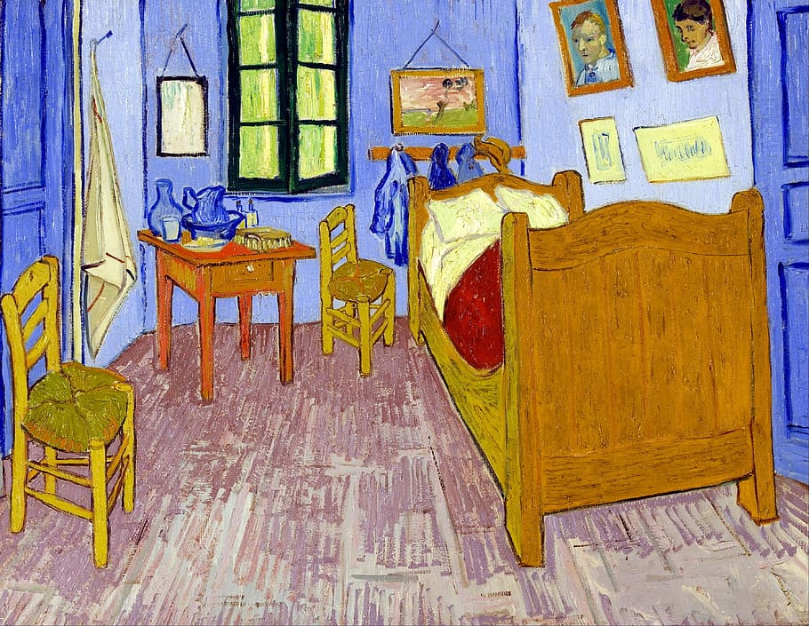 brown, purple, bedroom, set, post impressionist, post impressionism, fine, art, bedroom set, fine art