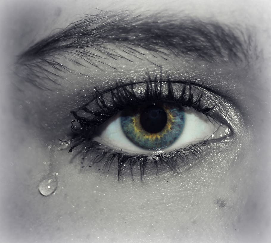 right human eye, eye, tear, cry, sadness, pain, emotion, depression, upset, hurt