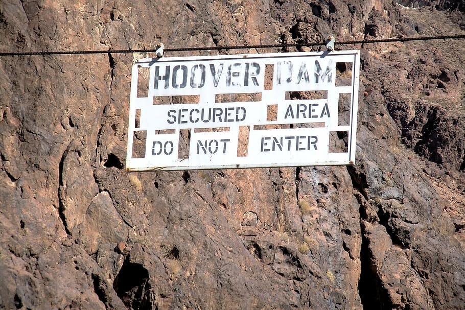 hoover dam, secured area, do not enter, sign, security, warning, caution, restricted, danger, nevada
