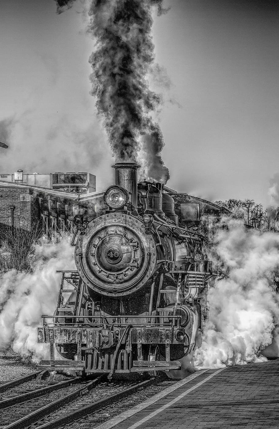 グレースケール写真, 電車, 蒸気機関車, 蒸気機関, 鉄道, 煙, 蒸気, hdr, 白黒, 電力