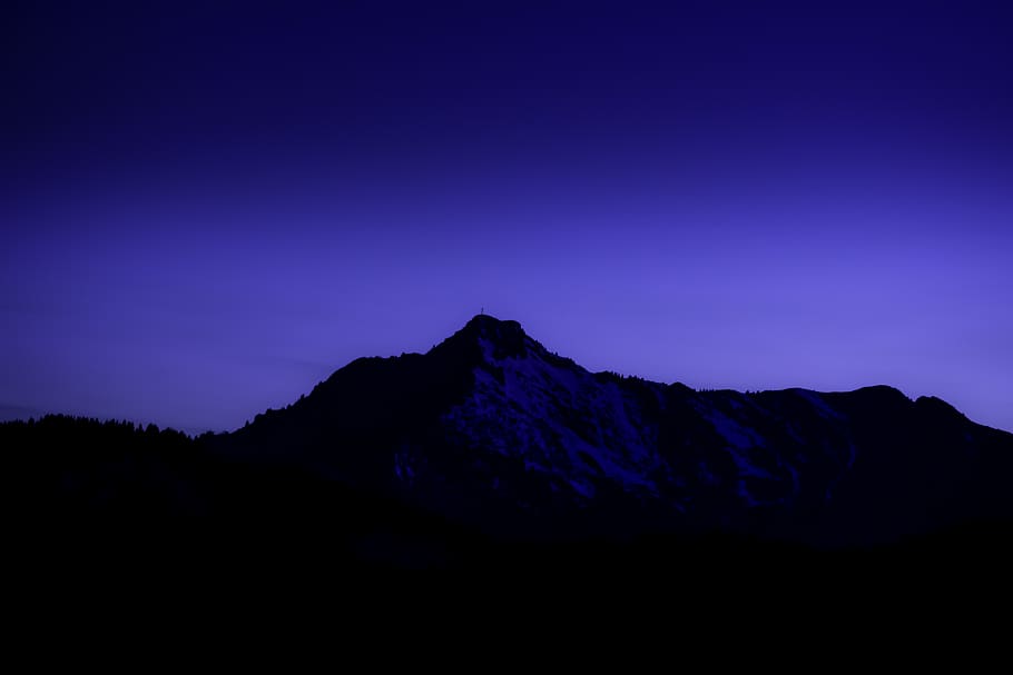 Montaña, púrpura, cielo, anochecer, tarde, Scenics - naturaleza, silueta, belleza en la naturaleza, azul, escena tranquila