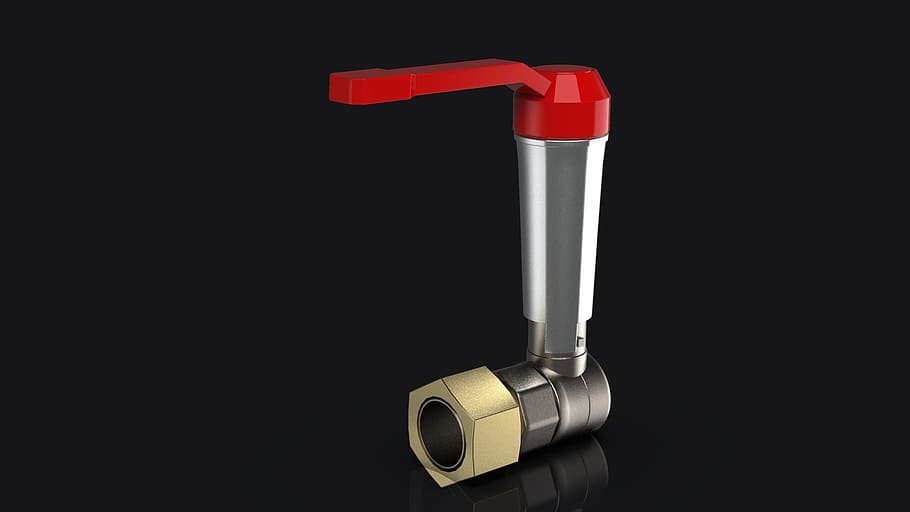 single body ball valve, mechanical, hvac, red, studio shot, black background, single object, indoors, copy space, cut out