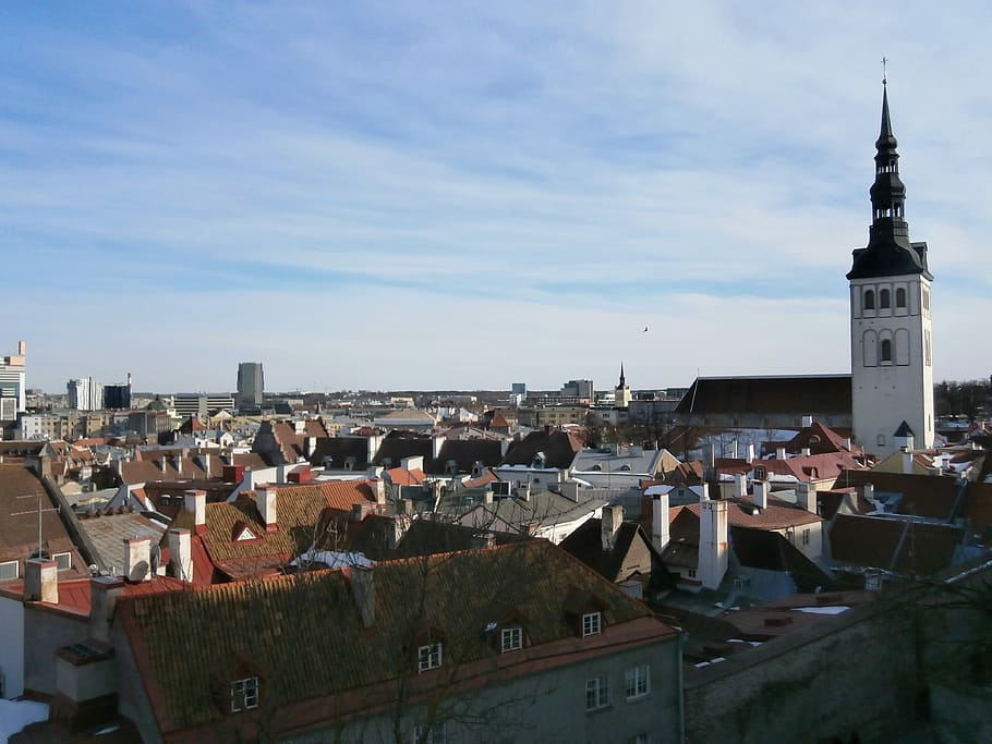 Tallinn, Cidade, Estônia, igreja olaf, arquitetura, historicamente, torre, igreja, prefeitura, torre da prefeitura