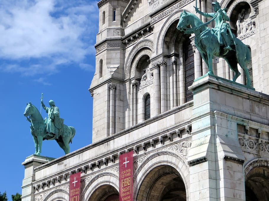 Paris, Sacred Heart, Basilica, sacred heart, basilica, montmartre, monument, sacred, religion, equestrian statues, statue