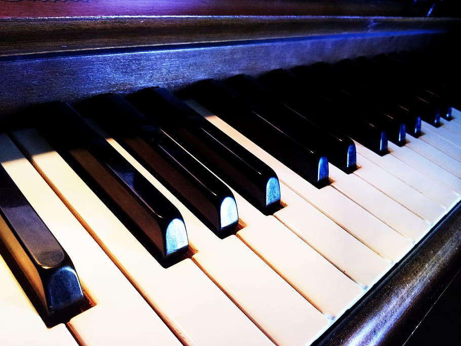 black upright piano, piano, music, keyboard, instrument, musical instrument, musical equipment, piano key, close-up, indoors
