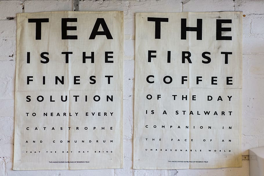 two, quoted, wall decors, poster, design, tea, coffee, letters, lettering, ophthalmologist