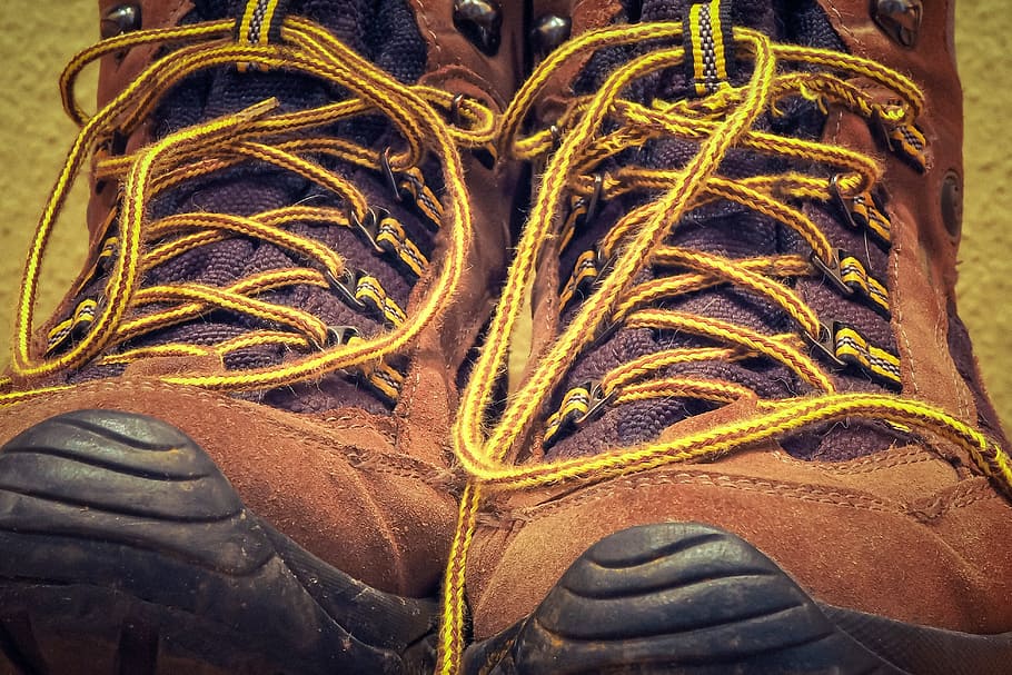 shoes, hiking shoes, hiking, outdoor, leather shoes, shoelaces, hike, nature, worn, mountain hiking