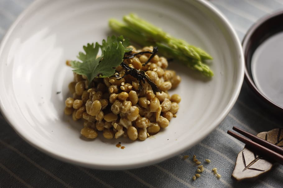 healthy food, natto, a delicious side dish, food, food and drink, plate, healthy eating, wellbeing, indoors, freshness
