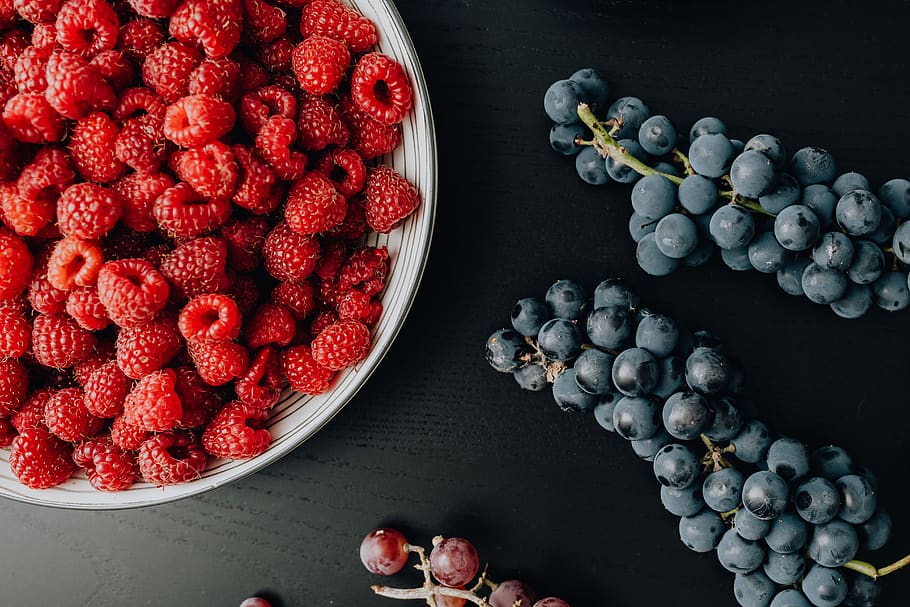 fruits, berries, healthy, eco, vegan, Grapes, blackberries, raspberries, fruit, food