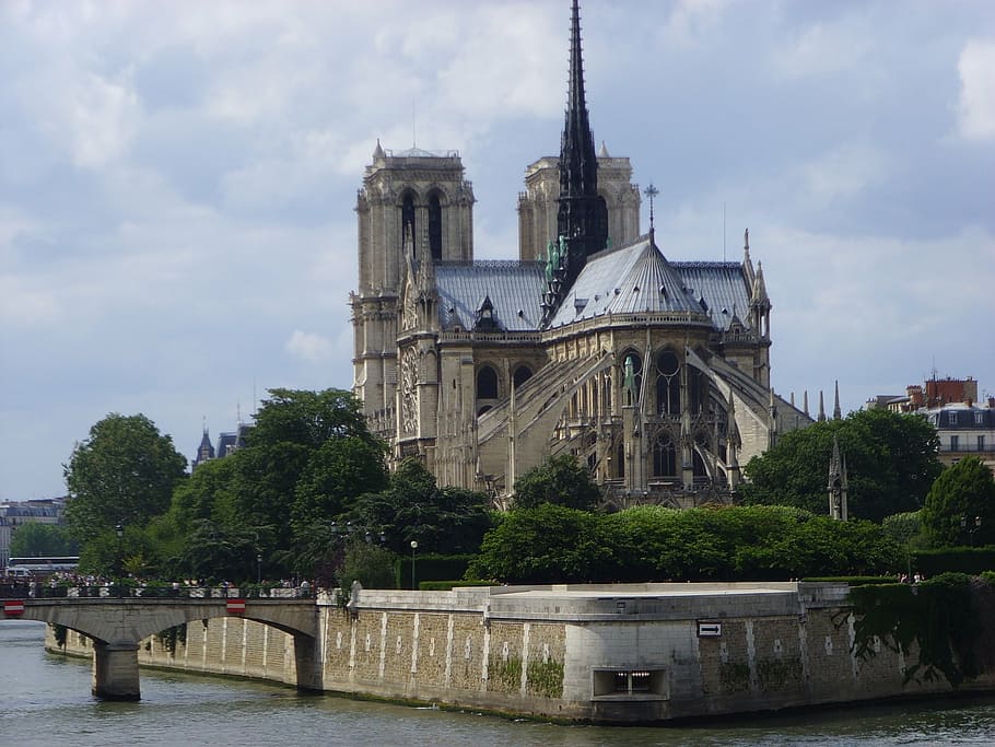 abu-abu, hitam, beton, bangunan, notre dame, katedral, paris, gereja, arsitektur, gothic
