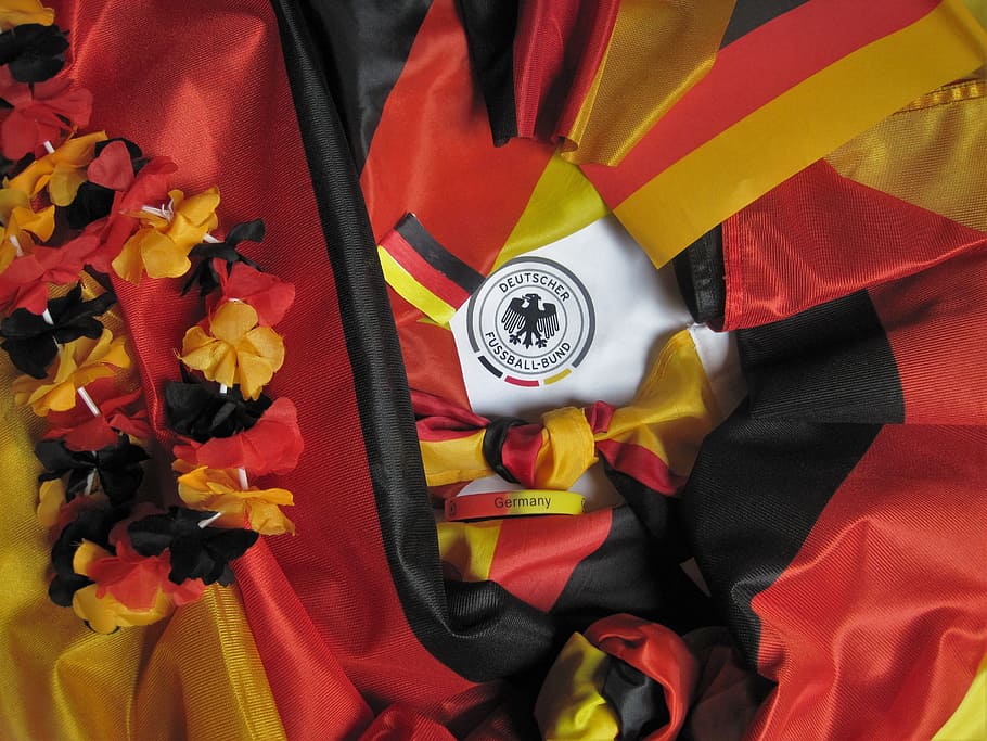 red, yellow, floral, textile, football-accessory, black red gold, flags, football jersey, football, germany