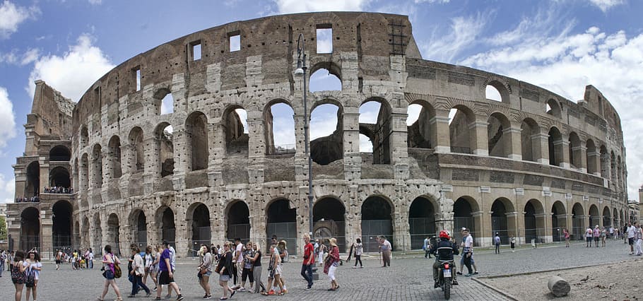 사람들, 보행, 콜로세움, 로마, 이탈리아, 고대의, 건축물, 유럽, 유명한, 이탈리아 사람