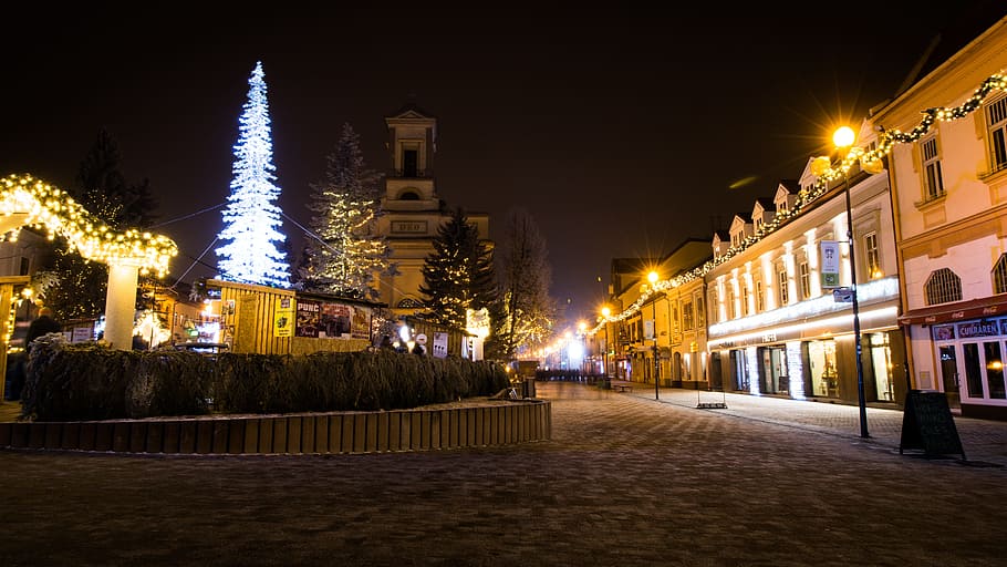 Christmas, Poprad, Slovakia, in the evening, night, twilight, city, holidays, travel, lights