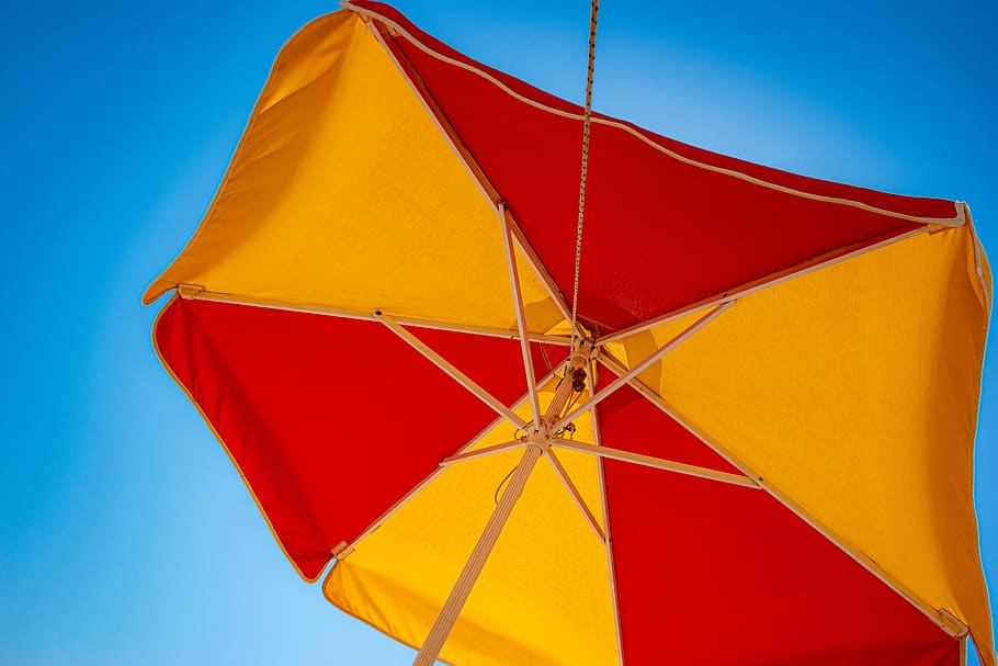 umbrella, sky, blue, sea, summer, sun, vacation, relaxation, tanning, resort