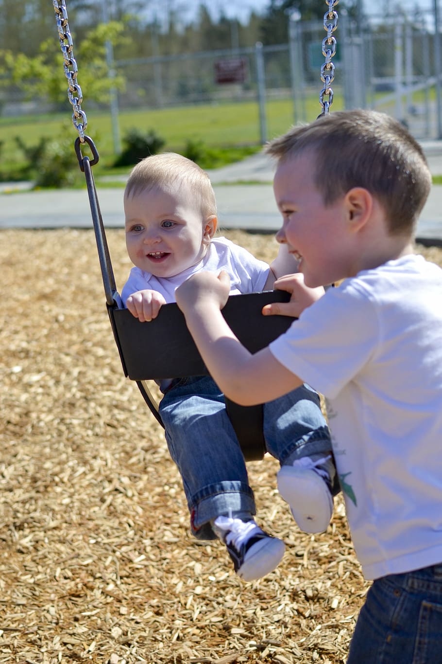 swing, boys, play, swinging, children, brothers, joy, childhood, child, outdoors