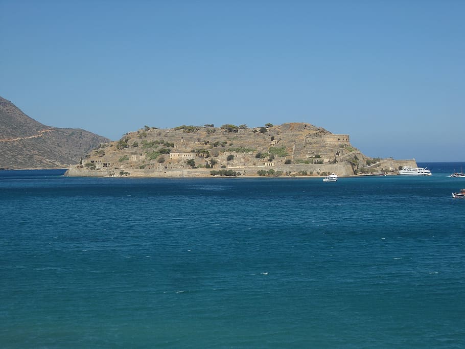 spinalonga, leprosy island, crete, holiday, island, greece, landscape, water, sky, sea