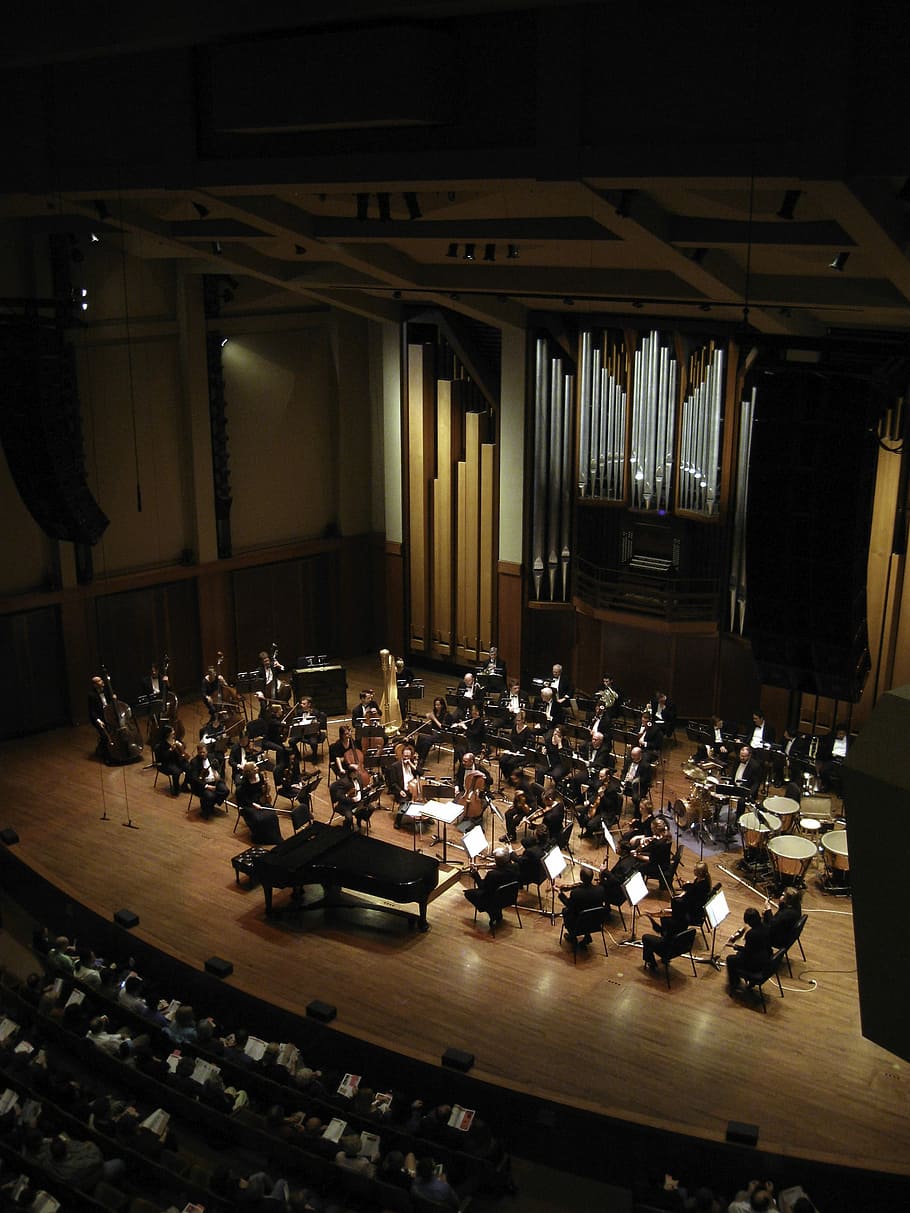 Orquesta Sinfónica de Seattle, Benaroya Hall, Washington, fotos, orquesta, dominio público, seattle, sinfonía, Estados Unidos, interiores