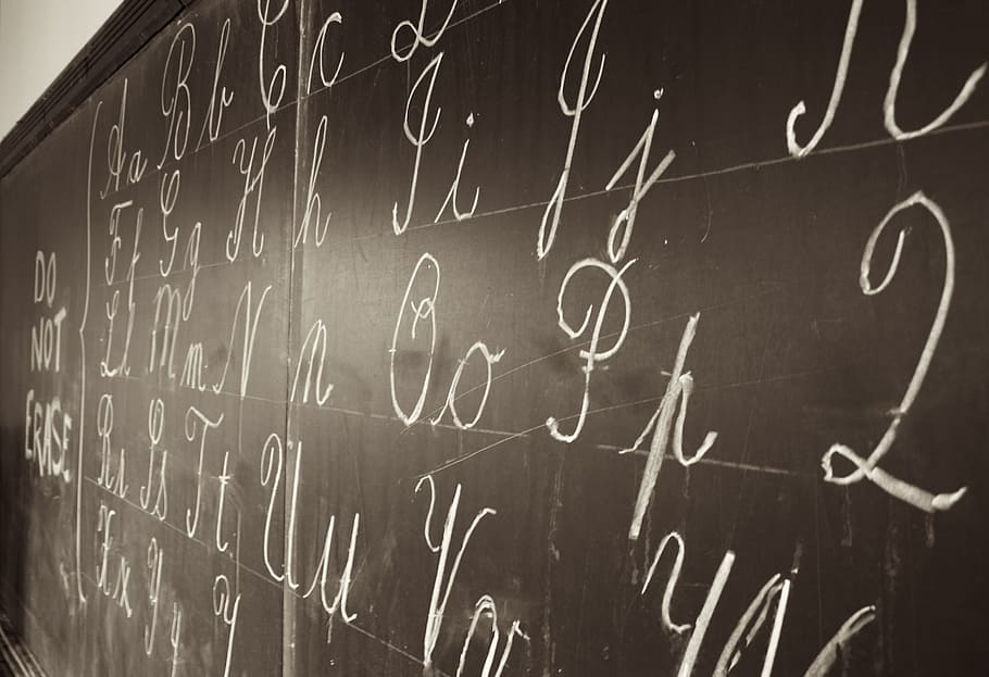 black, chalk board, alphabet letters, blackboard, writing, chalk, white, letters, alphabets, cursive