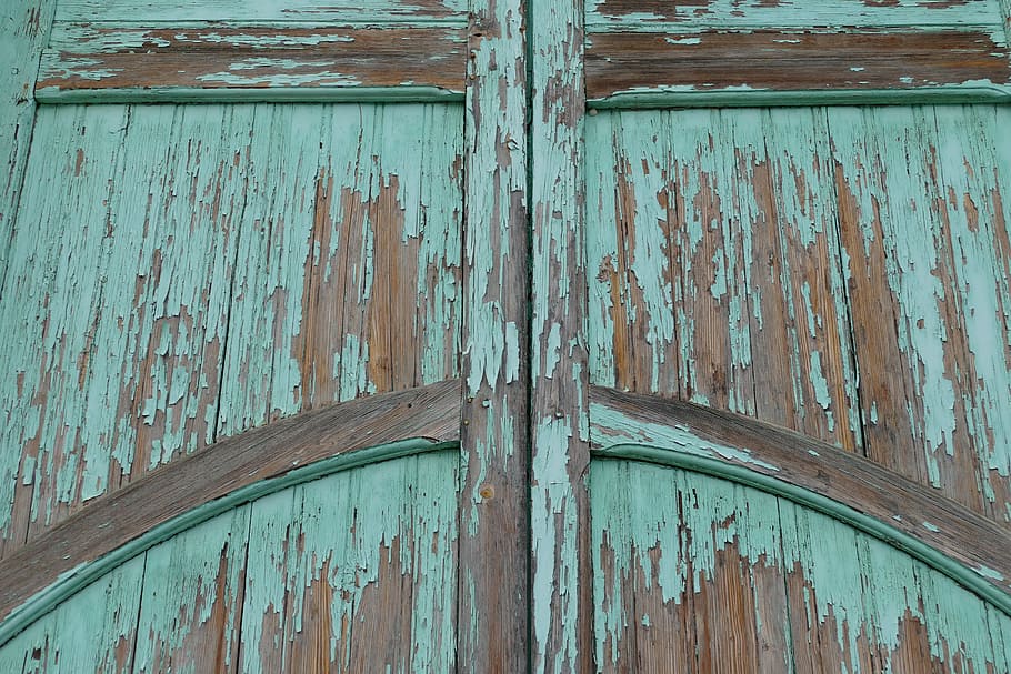 puerta, puerto, madera, pintura, pelado, caducado, entrada, acceso, turquesa, viejo