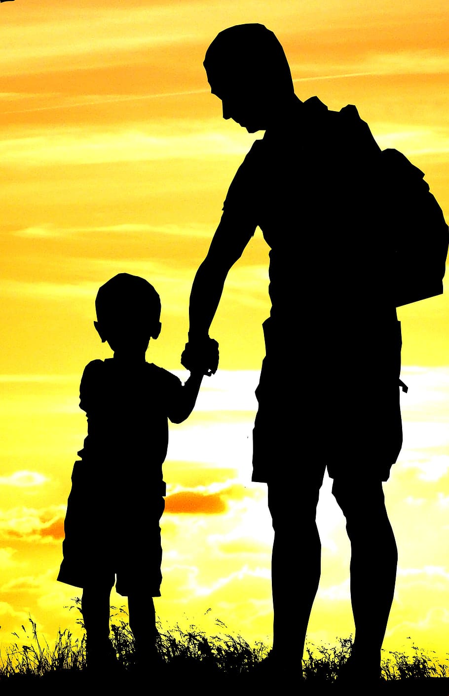 sunset, father, son, silhouette, child, family, people, evening, happy, discussion