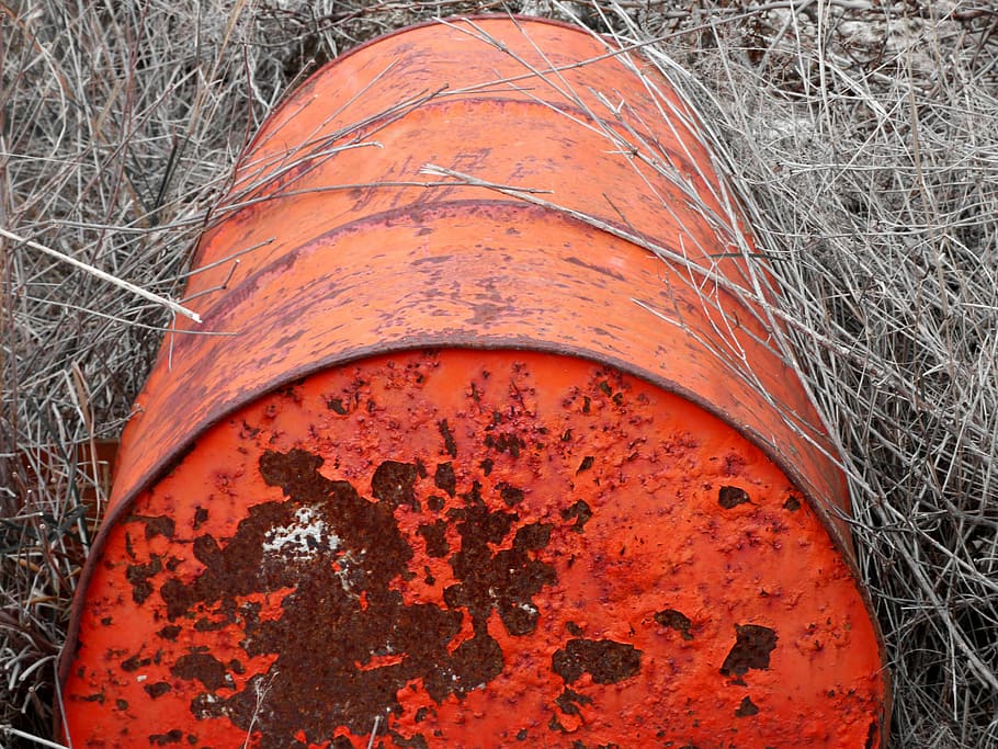 Drum, Landfill, Waste, Contamination, toxic, environment, barrel, rusty, red, industry