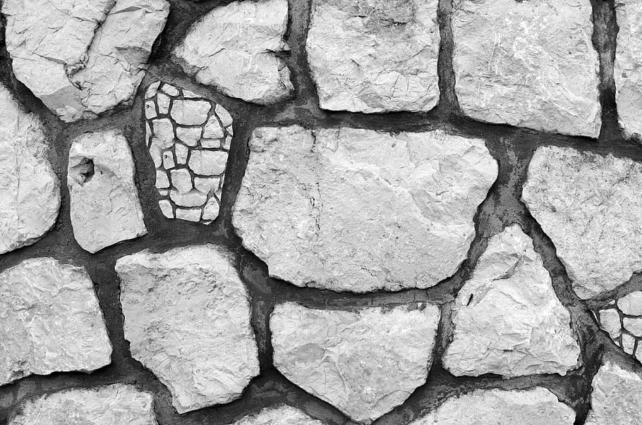 pedra, chão, preto e branco, monocromático, rachadura, quadro completo, planos de fundo, sem pessoas, parede de pedra, sólido