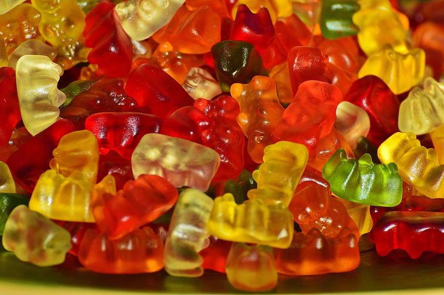 assorted-colored, gummy, bears, lot, gummibär, gummibärchen, fruit gums, bear, delicious, color