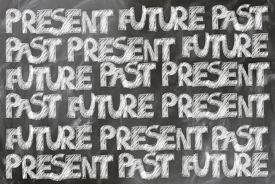 現在, 未来, 過去, テキスト, 進む, ボード, フォント, 文字, 学校, トレーニング