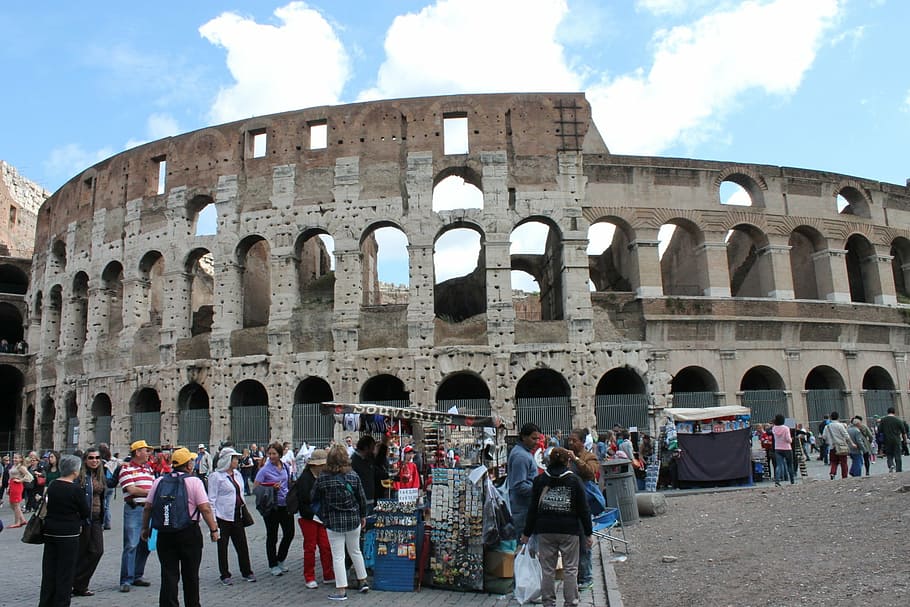 colosseum, roma, italia, kerumunan, sekelompok orang, sekelompok besar orang, sejarah, masa lalu, arsitektur, kuno