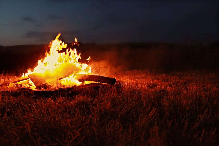 Fire, Bonfire, Flame, Hot, Burn, campfire, warm, night, wood, sky