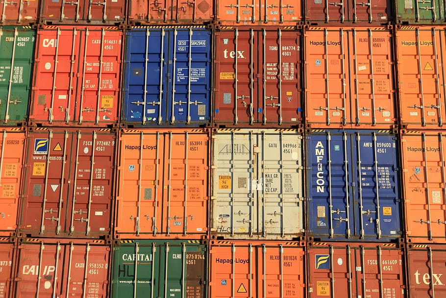 assorted-color metal container lot, belgium, antwerp, shipping, container, freight, cargo, transport, harbor, cargo Container