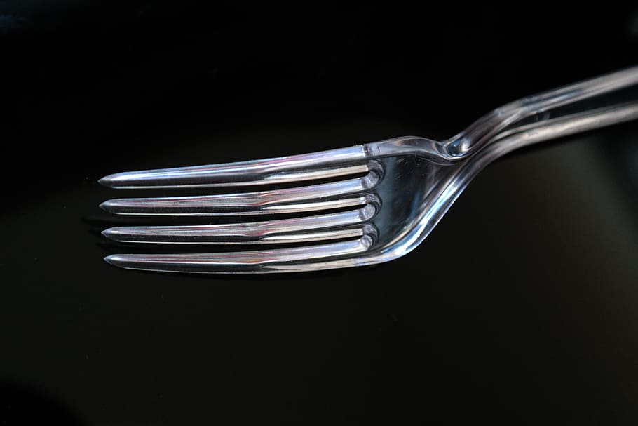 Fork, Plastic Cutlery, plastic fork, plastic, cutlery, transparent, forks, studio shot, black background, close-up