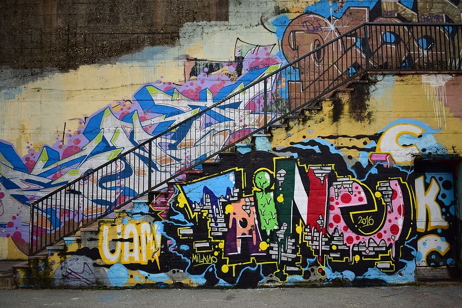 street, art, graffiti, painting, wall, building, establishment, stairs, vandal, art and craft